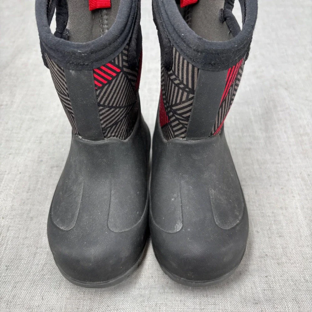 Bogs Kids Neo-Classic Rain Boots Geo Black Red Waterproof Winter Boots Size 7
